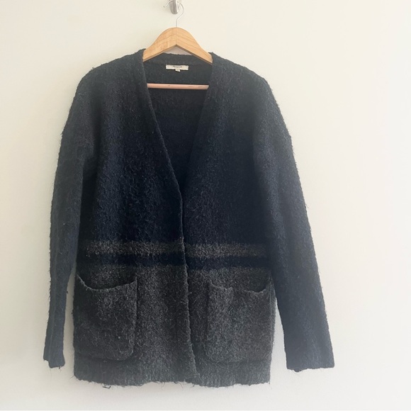 Madewell Boucle Wool Alpaca Blend Blue Gray ColorBlock Two Button Cardigan XS - Picture 2 of 9